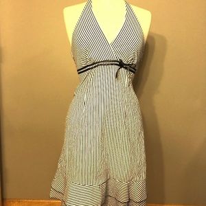 Casual Summer Striped Purple Ruffle Halter Dress